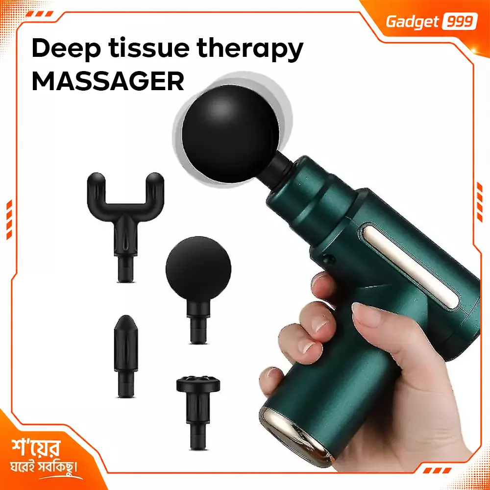 Deep Tissue Therapy Massage Gun – 4 Interchangeable Heads, Rechargeable & Portable Body Massager