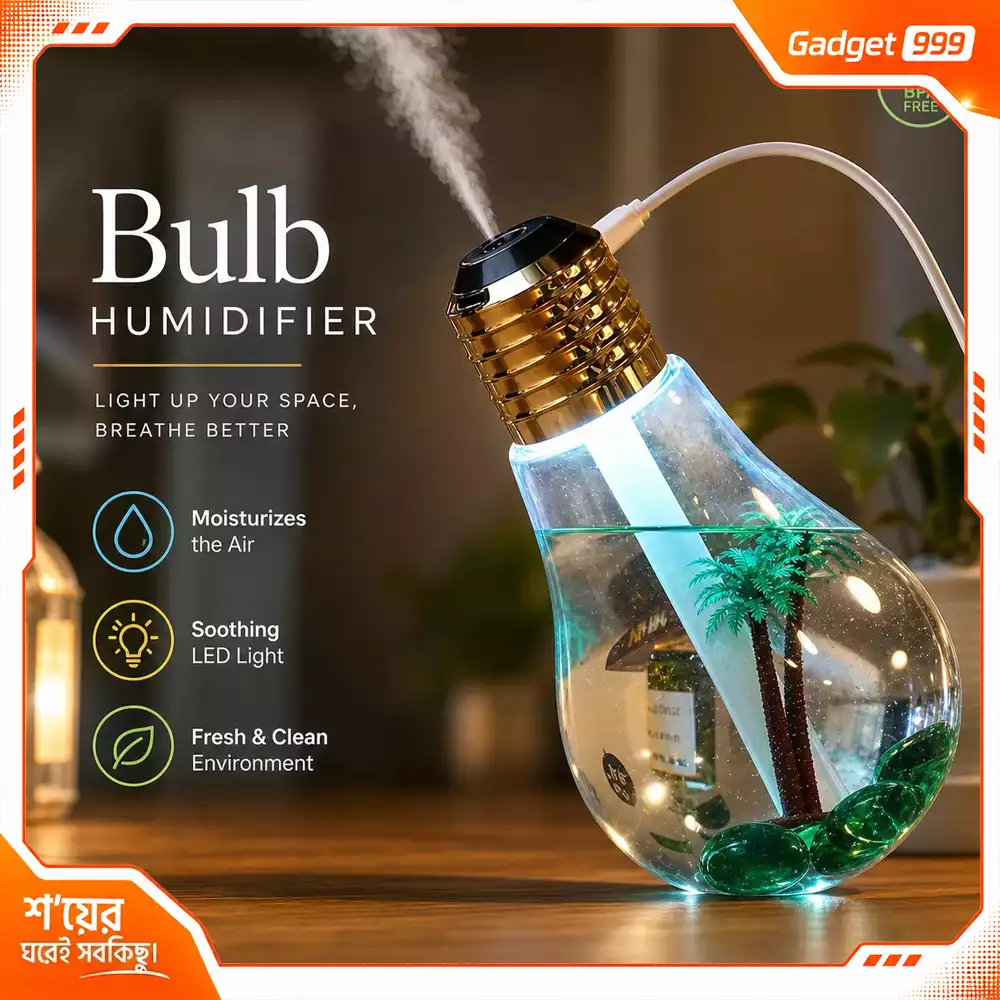 Bulb Humidifier with Colour-Changing Light – USB Cool Mist Aroma Lamp