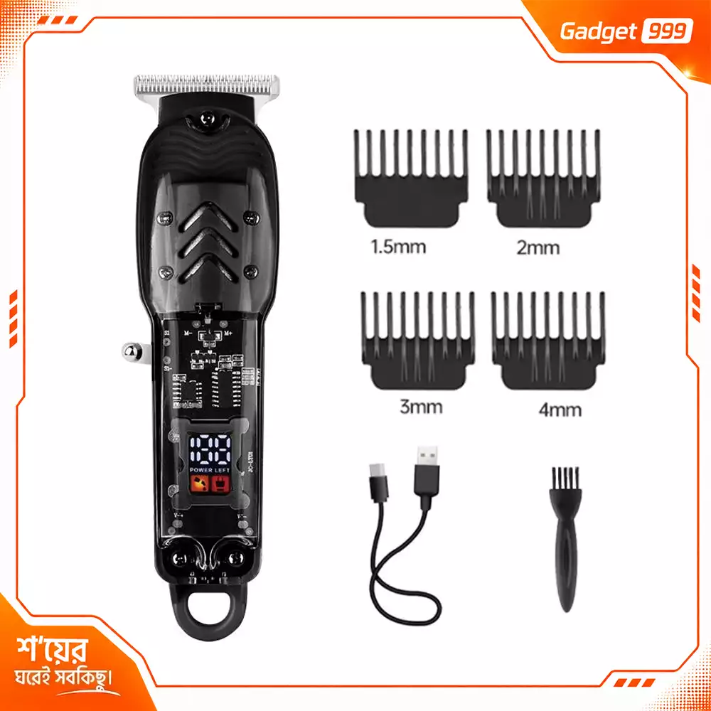 GYT-999 500mAh Rechargeable Trimmer with Type-C Charging Transparent Hair Clipper