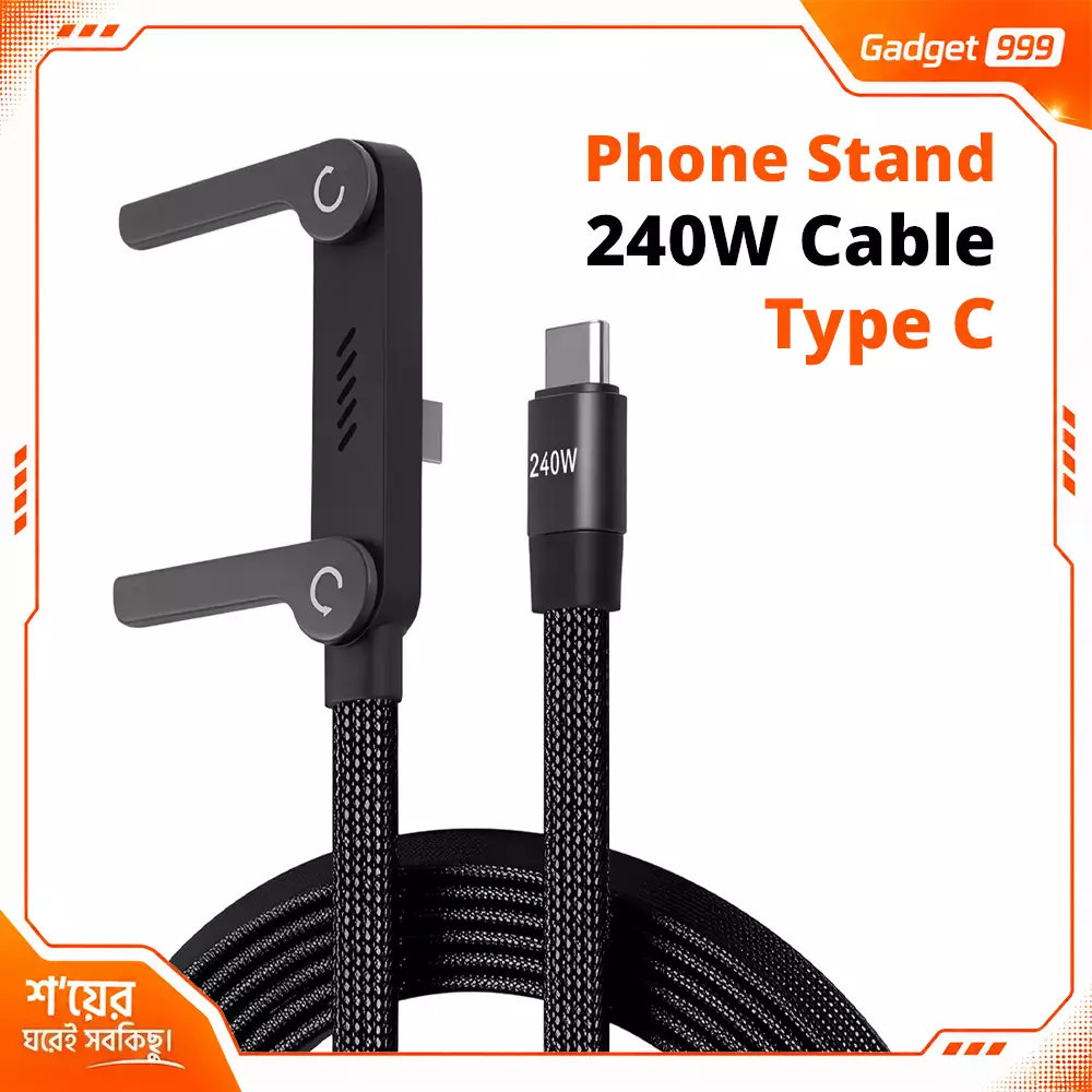 Type-C 240W Fast Charging Cable with Foldable Phone Stand 3-in-1